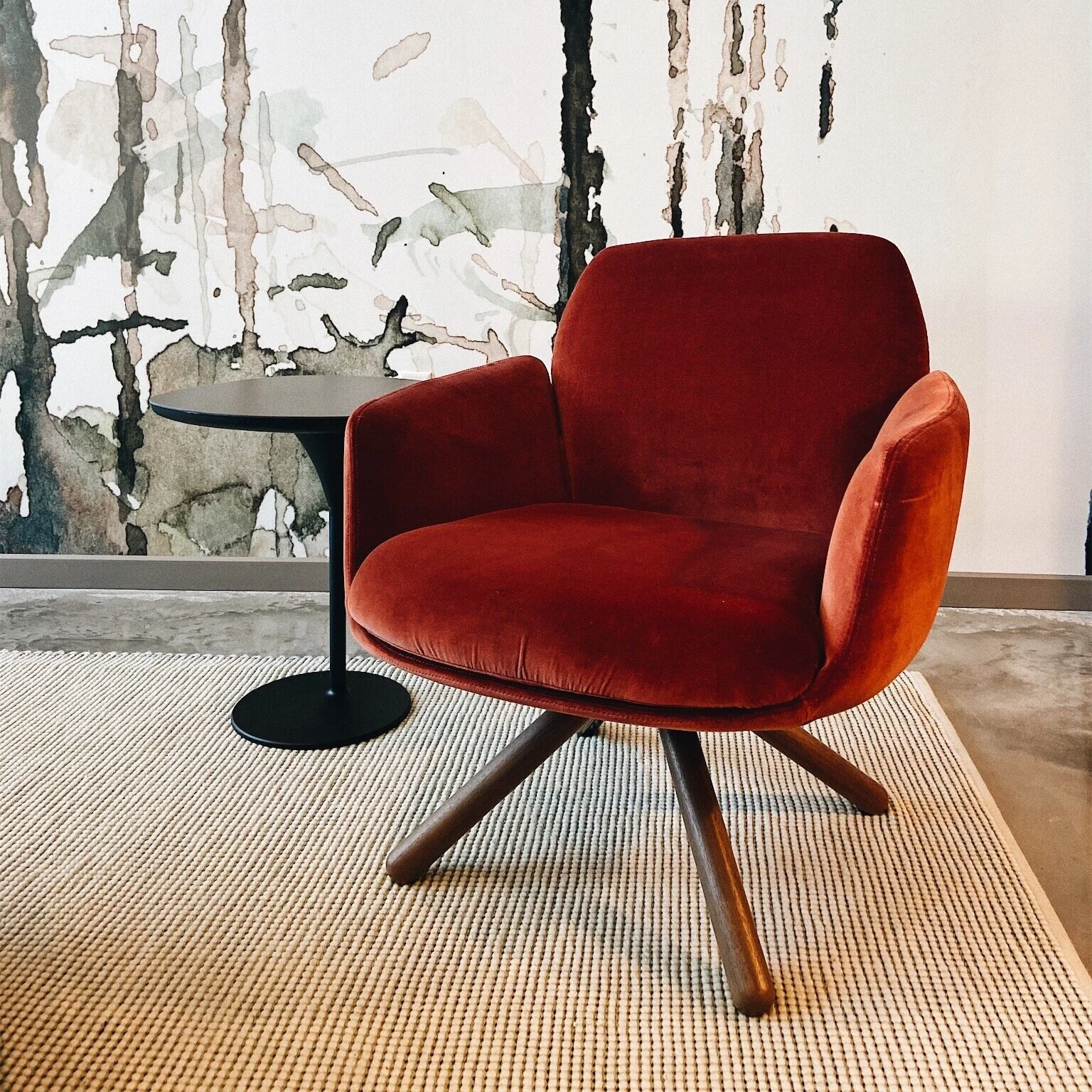 Rust Velvet Swivel Armchair